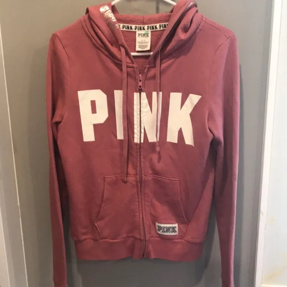 Pink By Victoria's Secret Full Zip Logo Hooded Jacket Pink W